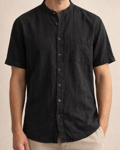 Men's Linen Shirt Summer Shirt Beach Shirt Apricot Black White Short Sleeve Plain Standing Collar Summer Spring Outdoor Daily Clothing Apparel Button-Down | JRSEE:09e856eb-bf1c-4d3d-a026-fc79a2a98ac5