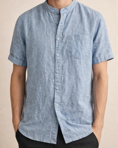 Men's Linen Shirt Summer Shirt Beach Shirt Apricot Black White Short Sleeve Plain Standing Collar Summer Spring Outdoor Daily Clothing Apparel Button-Down | JRSEE:1f78776d-67e2-4f5f-9410-022b340f4b14
