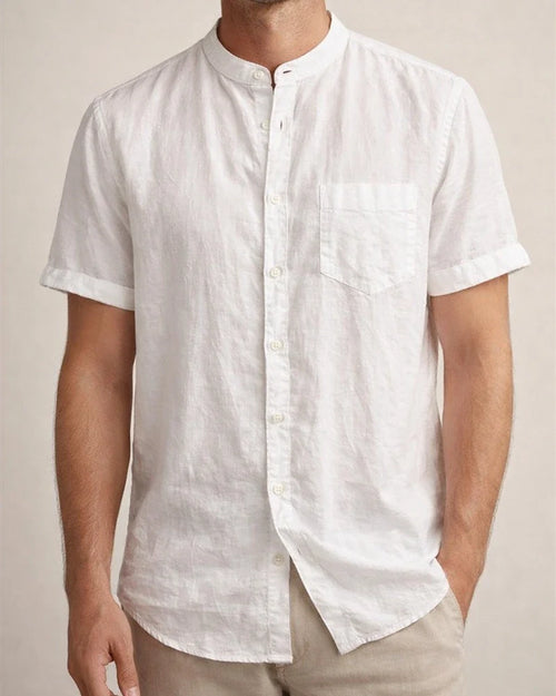 Men's Linen Shirt Summer Shirt Beach Shirt Apricot Black White Short Sleeve Plain Standing Collar Summer Spring Outdoor Daily Clothing Apparel Button-Down | JRSEE:db294f29-ef34-4d49-9518-007a1861ef73