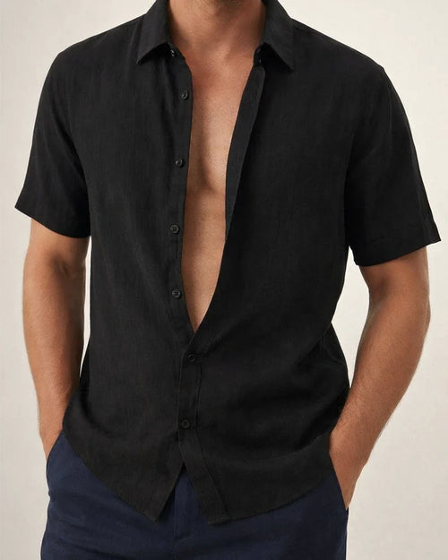 Men's Linen Shirt Summer Shirt Beach Shirt Black White Pink Short Sleeve Solid Color Turndown Summer Hawaiian Holiday Clothing Apparel Button-Down | JRSEE:b6fd8a7c-765a-491b-b5ed-2f20575f2c90