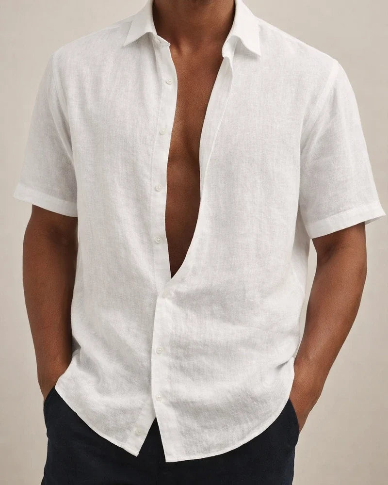 Men's Linen Shirt Summer Shirt Beach Shirt Black White Pink Short Sleeve Solid Color Turndown Summer Hawaiian Holiday Clothing Apparel Button-Down | JRSEE:ce5cac97-2718-457b-82b2-b735b7832a18