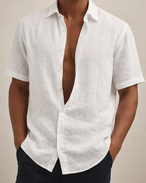 Men's Linen Shirt Summer Shirt Beach Shirt Black White Pink Short Sleeve Solid Color Turndown Summer Hawaiian Holiday Clothing Apparel Button-Down | JRSEE:ce5cac97-2718-457b-82b2-b735b7832a18