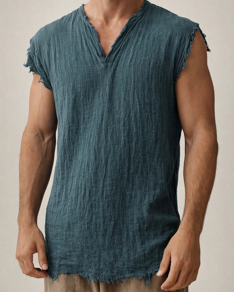 Men's Linen Shirt Summer Shirt Beach Shirt V Neck Summer Sleeveless White Wine Blue Plain Holiday Vacation Clothing Apparel | JRSEE:aa43b5ab-eb0c-4b71-99ea-9615ac099d1e