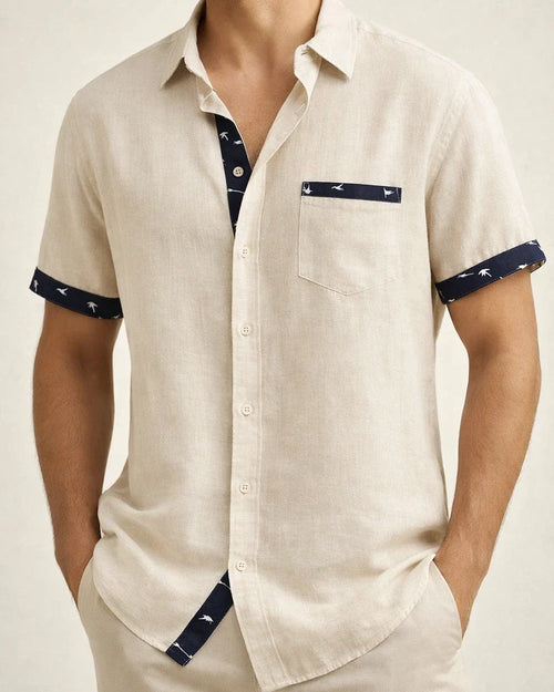 Men's Linen Shirt Summer Shirt Beach Shirt White Blue Green Short Sleeve Striped Lapel Spring & Summer Hawaiian Holiday Clothing Apparel Basic | JRSEE:950c7609-8c8c-4bf1-8953-7236dcca3b9e