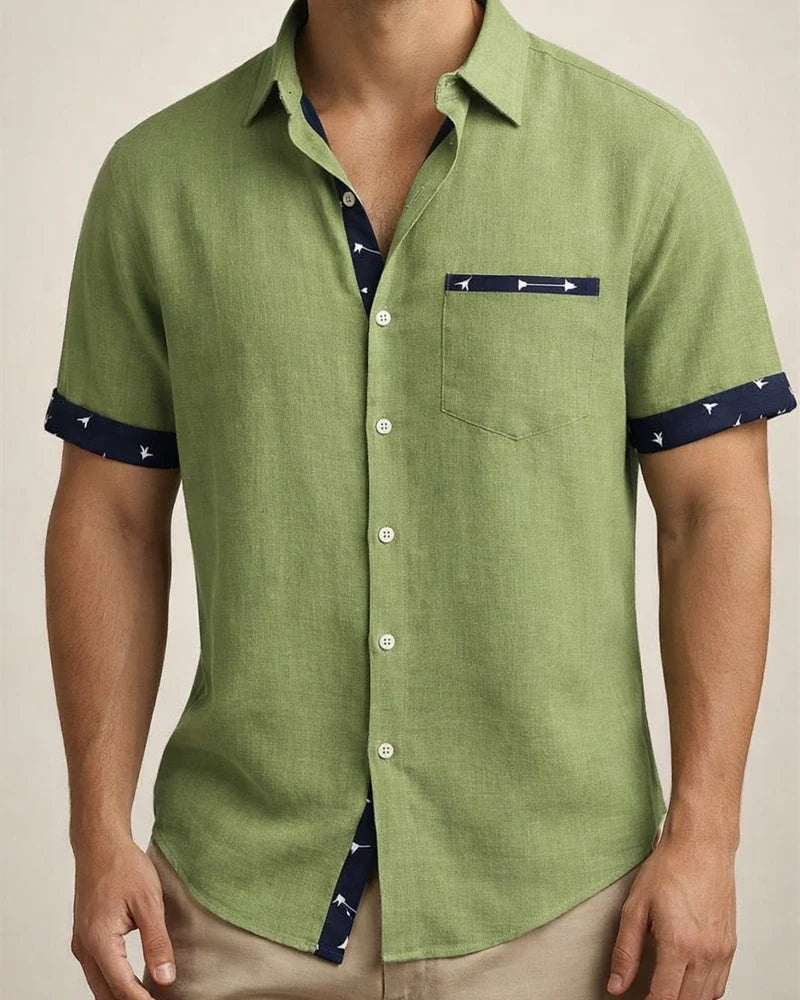 Men's Linen Shirt Summer Shirt Beach Shirt White Blue Green Short Sleeve Striped Lapel Spring & Summer Hawaiian Holiday Clothing Apparel Basic | JRSEE:af247c4a-7275-48e2-b836-41b8f3bf12ac