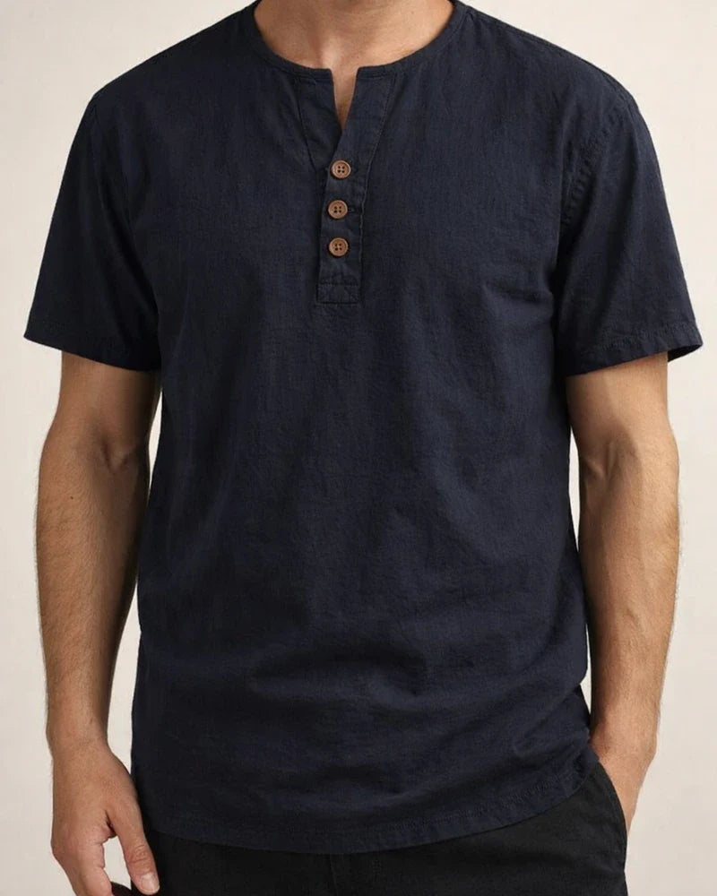 Men's Linen Shirt Summer Shirt Henley Shirt Plain V Neck Casual Daily Short Sleeve Clothing Apparel Fashion Comfortable | JRSEE:4a645d10-0336-40de-ba0a-531d35fddc82