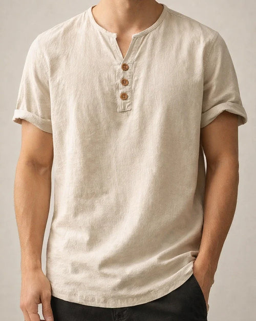 Men's Linen Shirt Summer Shirt Henley Shirt Plain V Neck Casual Daily Short Sleeve Clothing Apparel Fashion Comfortable | JRSEE:23dbc0fa-5508-4e79-8acf-fde36ca71e3e
