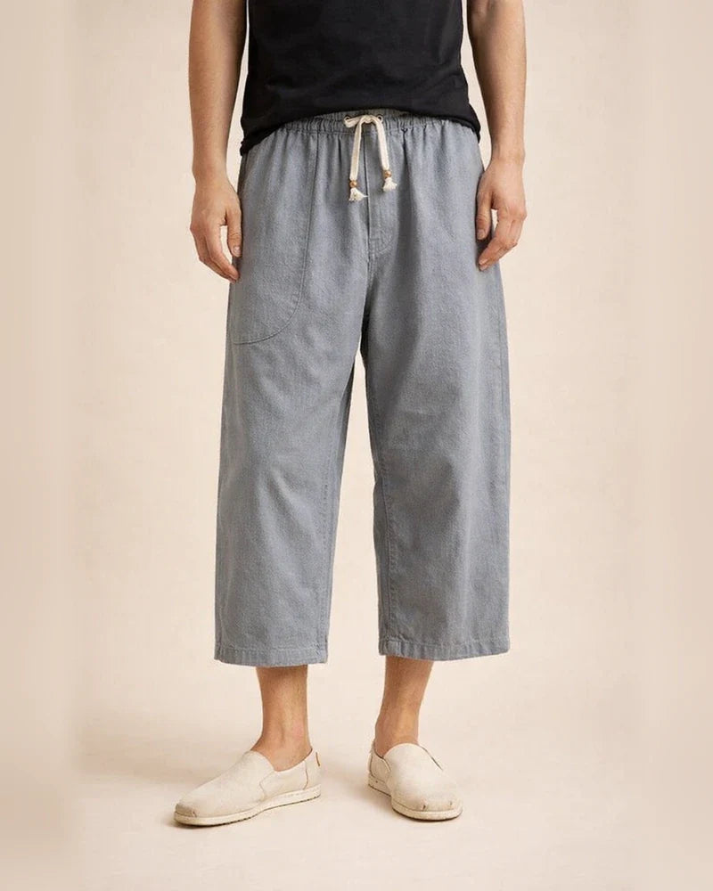 Men's Linen Shorts Capri Pants Pocket Drawstring Elastic Waist Plain Comfort Breathable Calf-Length Casual Holiday Going out Linen / Cotton Blend Stylish Classic Black White | JRSEE:3866cce7-e331-42a4-951b-92bab48c0d4d