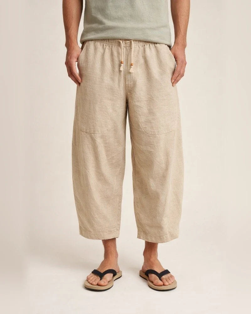 Men's Linen Shorts Capri Pants Pocket Drawstring Elastic Waist Plain Comfort Breathable Calf-Length Casual Holiday Going out Linen / Cotton Blend Stylish Classic Black White | JRSEE:91c50856-6896-4b40-ac6d-d8c9490dd741