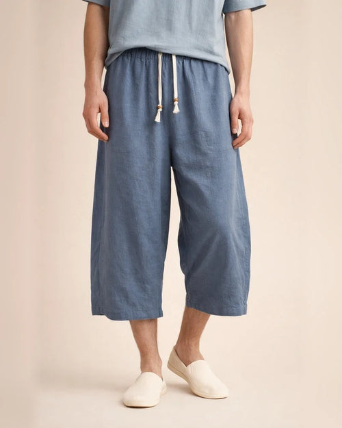 Men's Linen Shorts Capri Pants Pocket Drawstring Elastic Waist Plain Comfort Breathable Calf-Length Casual Holiday Going out Linen / Cotton Blend Stylish Classic Black White | JRSEE:3b460892-cf6a-4eb0-a3ba-b834c2bdb975