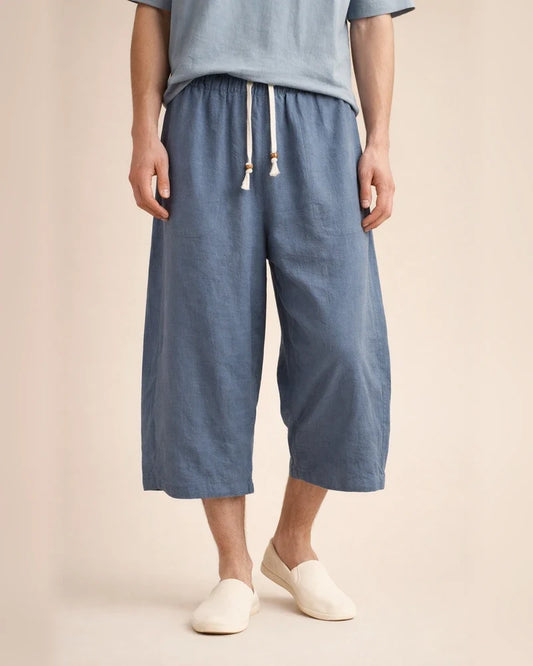 Men's Linen Shorts Capri Pants Pocket Drawstring Elastic Waist Plain Comfort Breathable Calf-Length Casual Holiday Going out Linen / Cotton Blend Stylish Classic Black White | JRSEE:3b460892-cf6a-4eb0-a3ba-b834c2bdb975