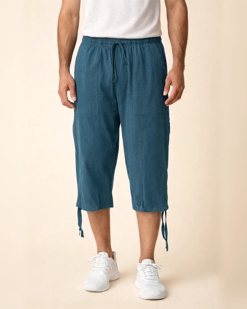 Men's Linen Shorts Summer Shorts Beach Shorts Capri Pants Pocket Drawstring Elastic Waist Plain Breathable Soft Calf-Length Sports Outdoor Linen / Cotton Blend Casual Black Navy Blue | JRSEE:95f63a6c-7918-4484-8405-f6cd88dd3e80