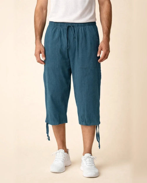 Men's Linen Shorts Summer Shorts Beach Shorts Capri Pants Pocket Drawstring Elastic Waist Plain Breathable Soft Calf-Length Sports Outdoor Linen / Cotton Blend Casual Black Navy Blue | JRSEE:95f63a6c-7918-4484-8405-f6cd88dd3e80