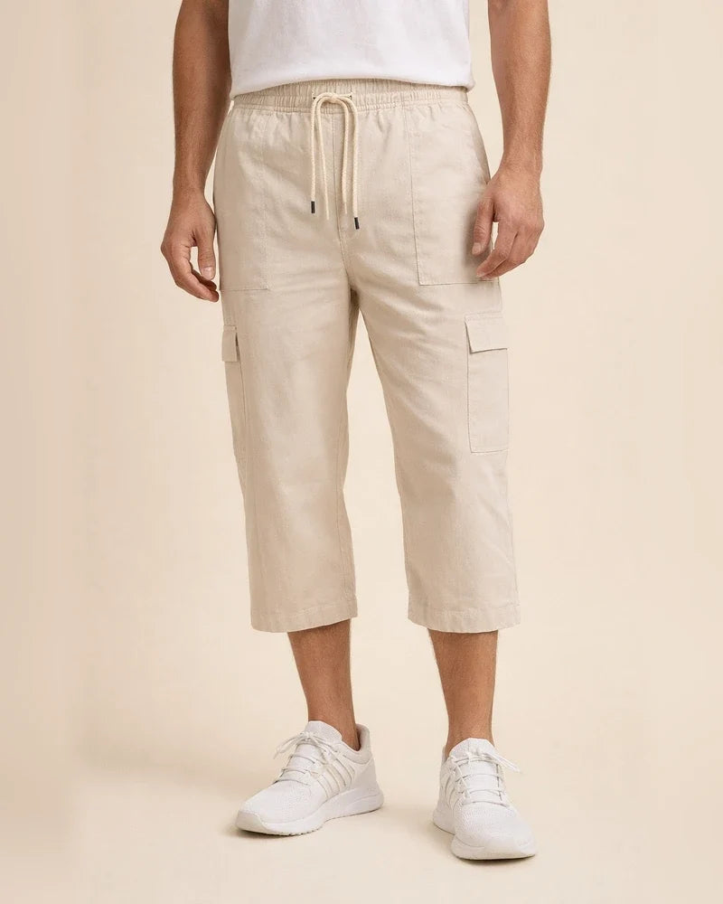 Men's Linen Shorts Summer Shorts Beach Shorts Capri Pants Pocket Drawstring Elastic Waist Plain Breathable Soft Calf-Length Sports Outdoor Linen / Cotton Blend Casual Black Navy Blue | JRSEE:ad924be3-f2b0-4b36-88ae-4d6d2d334ecc