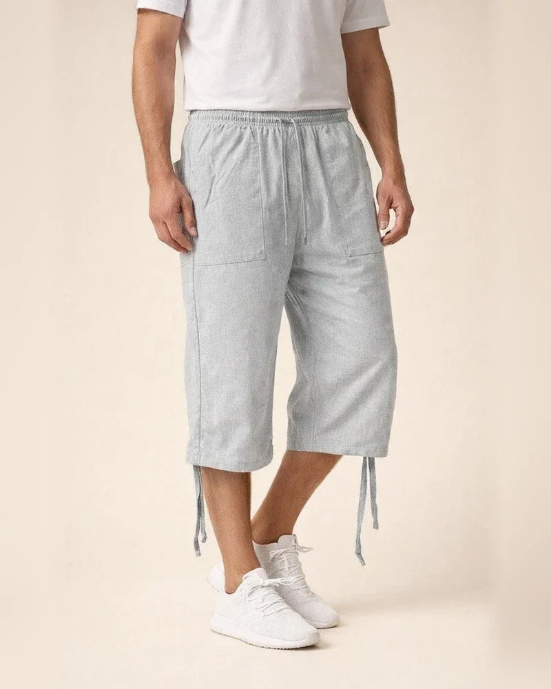 Men's Linen Shorts Summer Shorts Beach Shorts Capri Pants Pocket Drawstring Elastic Waist Plain Breathable Soft Calf-Length Sports Outdoor Linen / Cotton Blend Casual Black Navy Blue | JRSEE:9febfa76-719b-4017-9f6e-ce96bfabdcf1