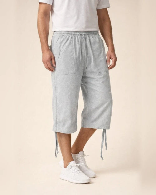 Men's Linen Shorts Summer Shorts Beach Shorts Capri Pants Pocket Drawstring Elastic Waist Plain Breathable Soft Calf-Length Sports Outdoor Linen / Cotton Blend Casual Black Navy Blue | JRSEE:9febfa76-719b-4017-9f6e-ce96bfabdcf1