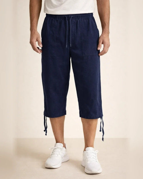 Men's Linen Shorts Summer Shorts Beach Shorts Capri Pants Pocket Drawstring Elastic Waist Plain Breathable Soft Calf-Length Sports Outdoor Linen / Cotton Blend Casual Black Navy Blue | JRSEE:b5ff3c32-6046-4a2e-b6ae-c79949ac910f