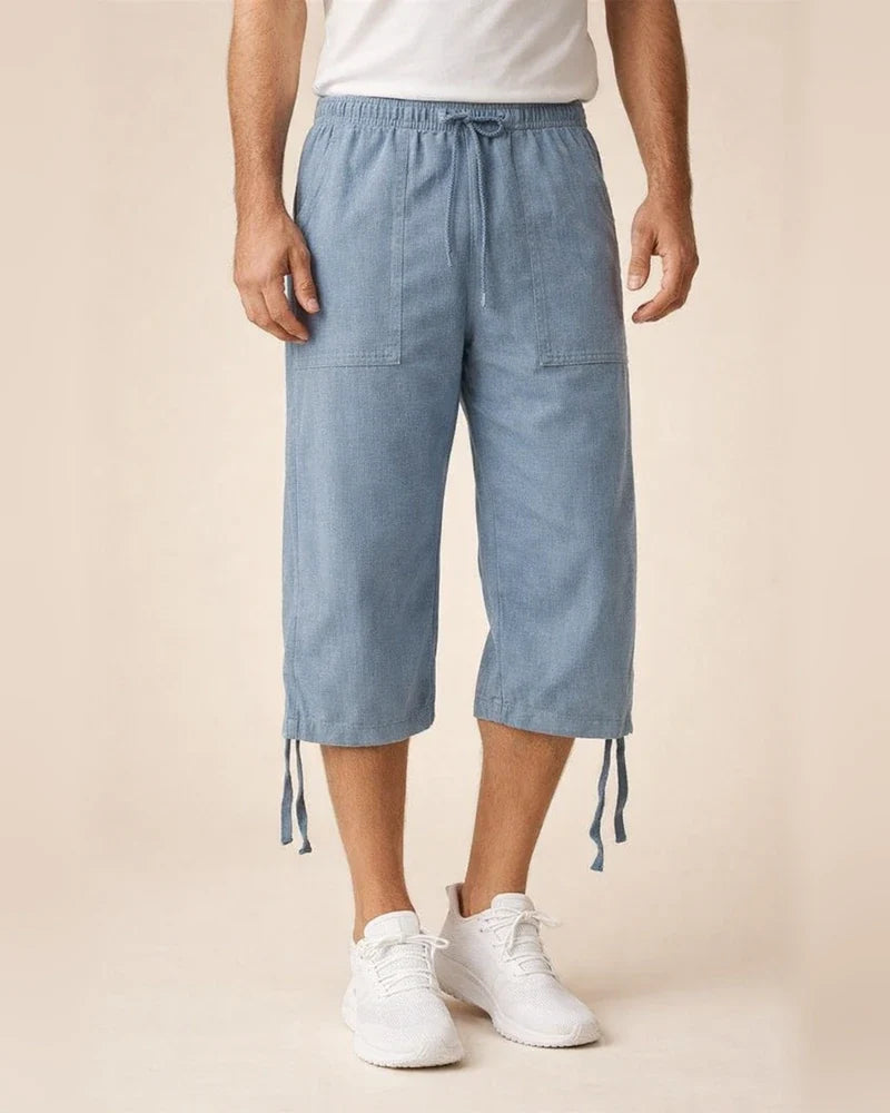 Men's Linen Shorts Summer Shorts Beach Shorts Capri Pants Pocket Drawstring Elastic Waist Plain Breathable Soft Calf-Length Sports Outdoor Linen / Cotton Blend Casual Black Navy Blue | JRSEE:2232bcf3-9d2e-43ad-a8b2-6c94e12bf427