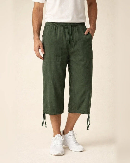Men's Linen Shorts Summer Shorts Beach Shorts Capri Pants Pocket Drawstring Elastic Waist Plain Breathable Soft Calf-Length Sports Outdoor Linen / Cotton Blend Casual Black Navy Blue | JRSEE:102db407-8df1-408c-a44a-7e63a28471e4