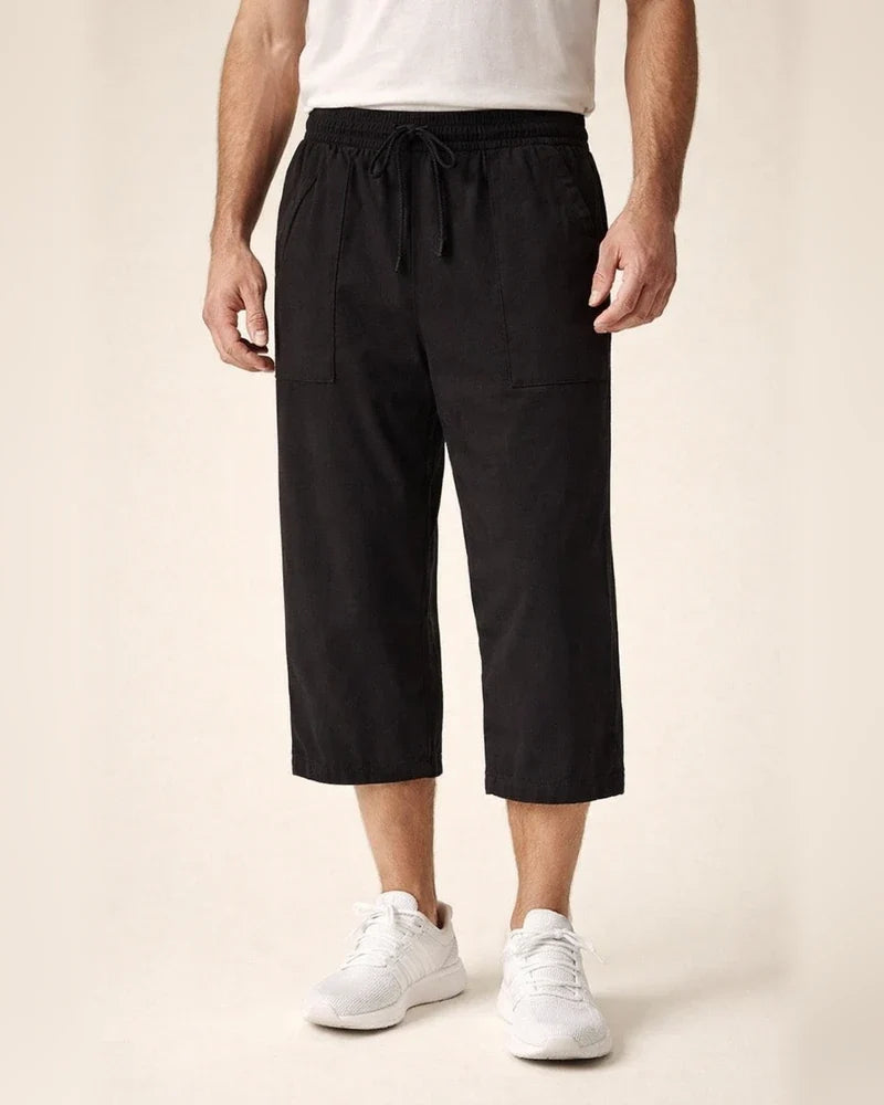 Men's Linen Shorts Summer Shorts Beach Shorts Capri Pants Pocket Drawstring Elastic Waist Plain Breathable Soft Calf-Length Sports Outdoor Linen / Cotton Blend Casual Black Navy Blue | JRSEE:ad34341c-c6df-464c-a8ce-a42b024bccde