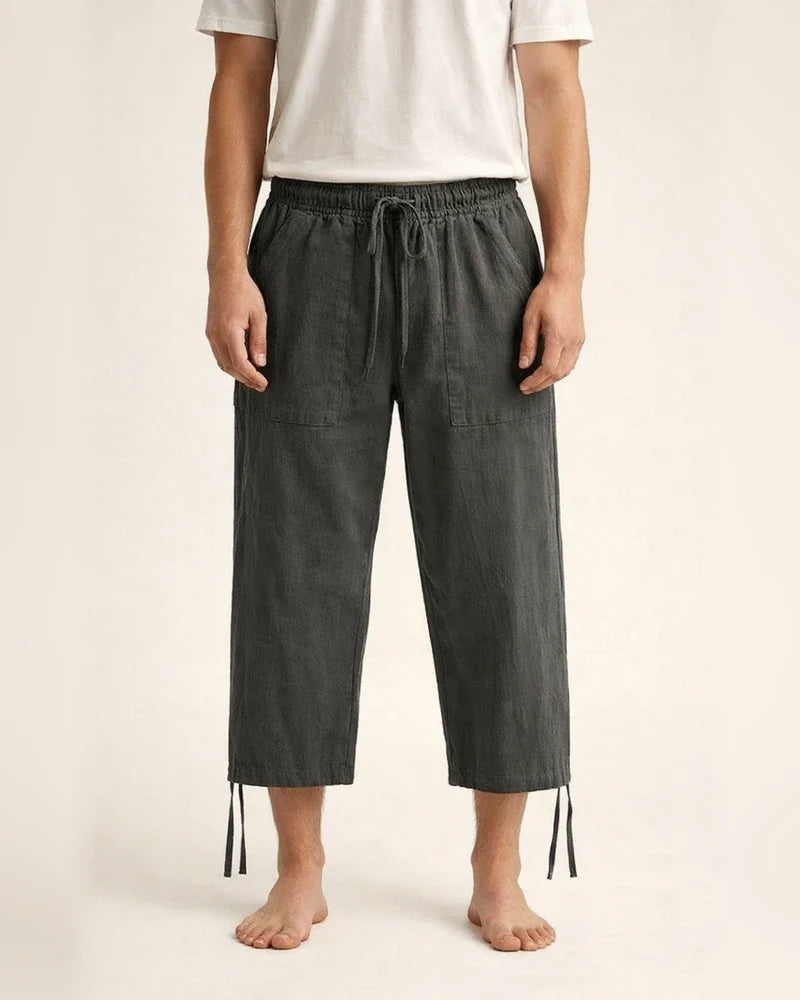 Men's Linen Shorts Summer Shorts Beach Shorts Capri Pants Pocket Drawstring Elastic Waist Plain Breathable Soft Calf-Length Sports Outdoor Linen / Cotton Blend Casual Black Navy Blue | JRSEE:838b48b4-e76d-4a7f-a7c7-d871456d3485