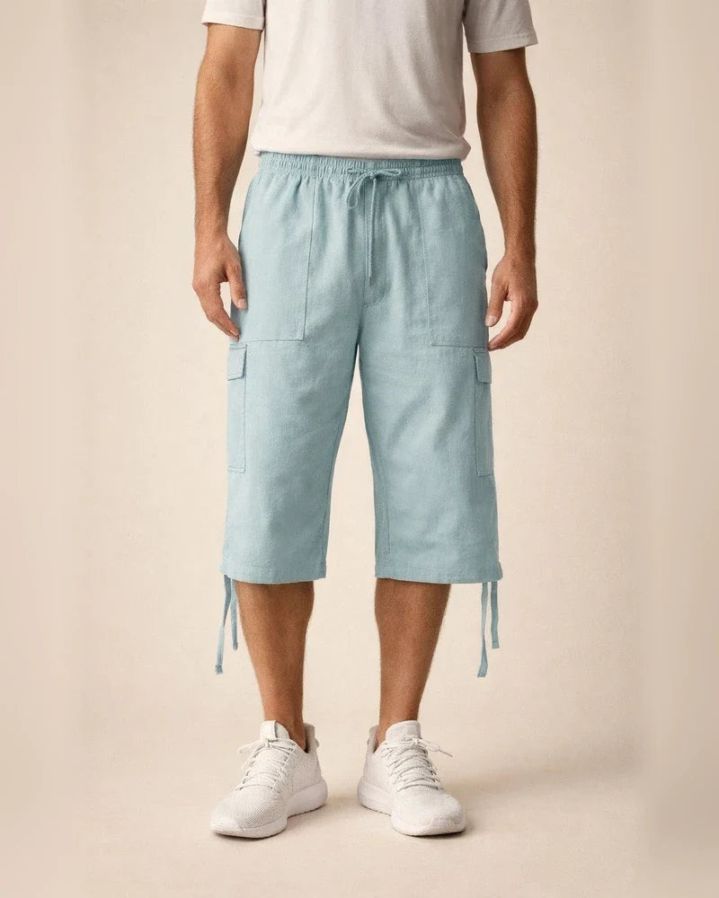 Men's Linen Shorts Summer Shorts Beach Shorts Capri Pants Pocket Drawstring Elastic Waist Plain Breathable Soft Calf-Length Sports Outdoor Linen / Cotton Blend Casual Black Navy Blue | JRSEE:8e115c81-52e8-4346-8a09-3b28e000748b