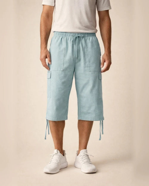 Men's Linen Shorts Summer Shorts Beach Shorts Capri Pants Pocket Drawstring Elastic Waist Plain Breathable Soft Calf-Length Sports Outdoor Linen / Cotton Blend Casual Black Navy Blue | JRSEE:8e115c81-52e8-4346-8a09-3b28e000748b