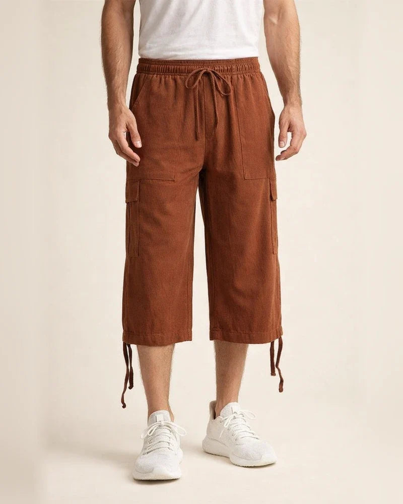 Men's Linen Shorts Summer Shorts Beach Shorts Capri Pants Pocket Drawstring Elastic Waist Plain Breathable Soft Calf-Length Sports Outdoor Linen / Cotton Blend Casual Black Navy Blue | JRSEE:2cd91662-ce58-4f00-be1b-91ef89310ab3