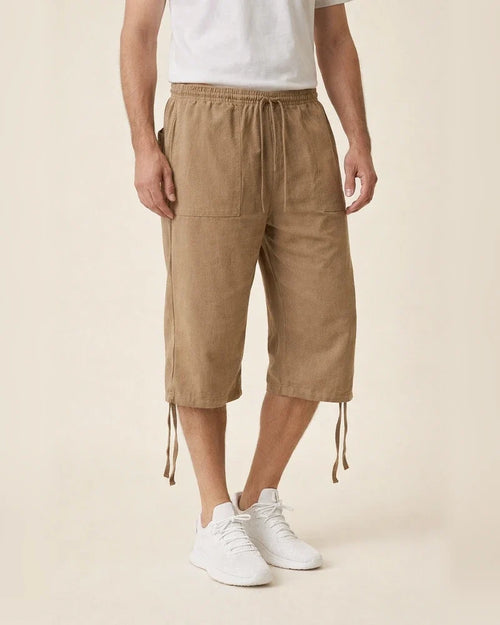 Men's Linen Shorts Summer Shorts Beach Shorts Capri Pants Pocket Drawstring Elastic Waist Plain Breathable Soft Calf-Length Sports Outdoor Linen / Cotton Blend Casual Black Navy Blue | JRSEE:f56f30c3-095d-4854-b77d-136c8886cc96