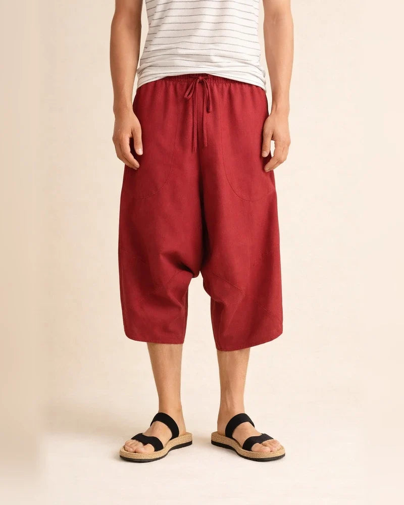 Men's Linen Shorts Summer Shorts Harem Pants Pocket Drawstring Elastic Waist Plain Outdoor Daily Going out Linen / Cotton Blend Fashion Streetwear Black Wine | JRSEE:078dd623-8e21-4723-9b13-bb14af57a395