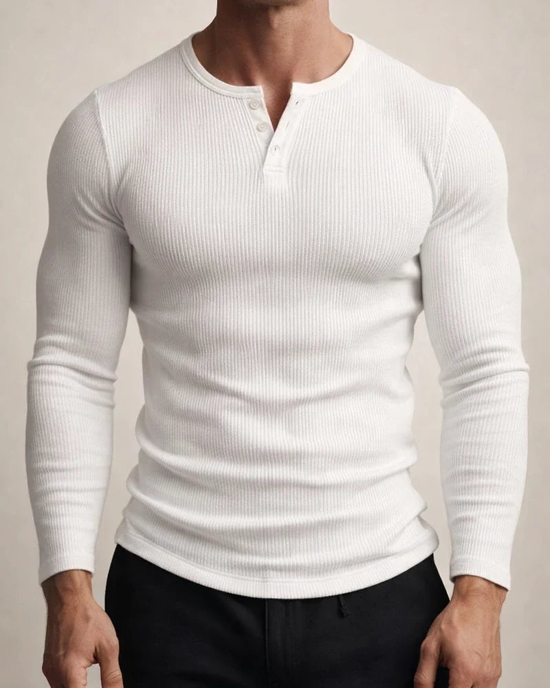 Men's Long Sleeve Tops Fitness High Stretch Bottom Shirt Men's Staple Button V-Neck Solid Color Large Size Casual T-Shirt | JRSEE:351673ab-dd43-40e5-b7b8-7f96210eb9ad