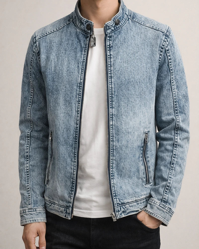 Men's Long-sleeved Stand-up Collar Jacket Retro Denim Jacket Youth Casual Jacket Male Trend Solid Color Slim Men's Clothing | JRSEE:48952dd3-c418-48b8-bd6c-769c0179e44b