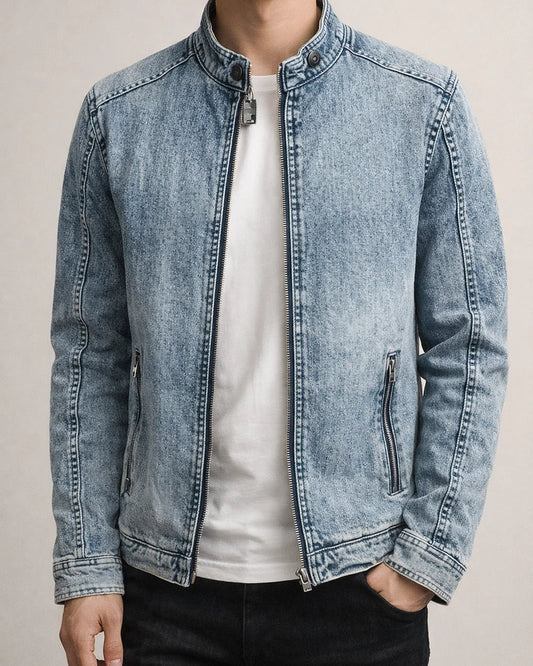 Men's Long-sleeved Stand-up Collar Jacket Retro Denim Jacket Youth Casual Jacket Male Trend Solid Color Slim Men's Clothing | JRSEE:48952dd3-c418-48b8-bd6c-769c0179e44b