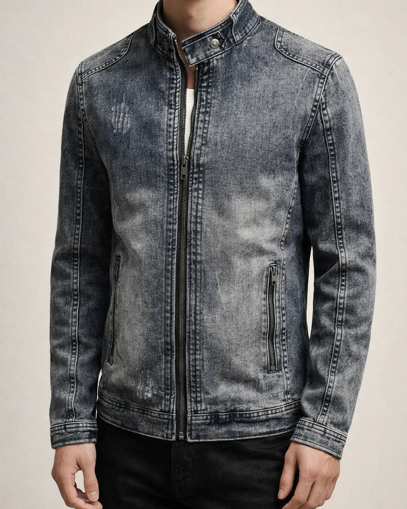 Men's Long-sleeved Stand-up Collar Jacket Retro Denim Jacket Youth Casual Jacket Male Trend Solid Color Slim Men's Clothing | JRSEE:50dfe6d3-a454-4cb9-8824-0f8736741d8b