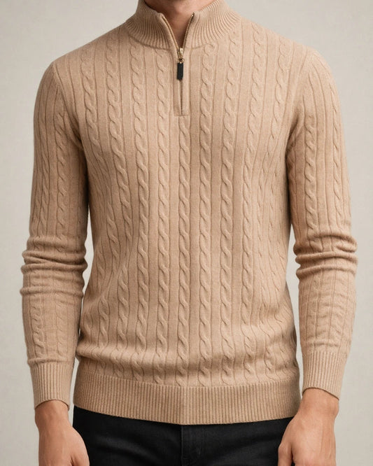 Men's Long-sleeved Twist Half-turtleneck Zip-knit Sweater | JRSEE:3f116988-7862-4d6e-96ae-dc6579505b16