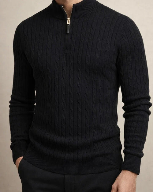 Men's Long-sleeved Twist Half-turtleneck Zip-knit Sweater | JRSEE:5057dfb6-c1b5-465e-b030-3c0de7187497