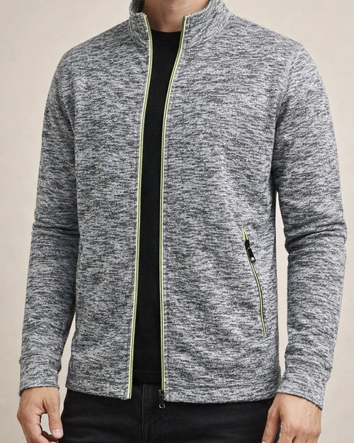 Men's Long-Zip Knit Sweater with Light Fleece Lining for Fall/Winter | JRSEE:dbb3696b-b77a-4f4e-9f21-66d4a67d9111