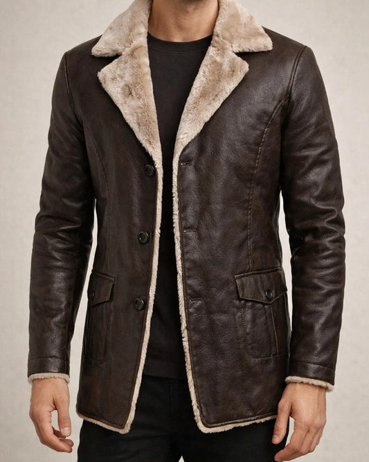 Men's Medium-length Leather Jacket Fall and Winter Padded Large Lapel Suit Fur Coat | JRSEE:14eb2acc-38e5-458e-8bda-8db773218ec9