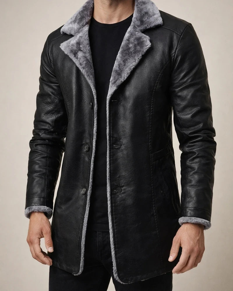 Men's Medium-length Leather Jacket Fall and Winter Padded Large Lapel Suit Fur Coat | JRSEE:bd689d81-a418-4531-9884-02bd9ff2ccc5