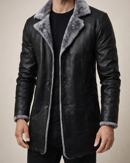 Men's Medium-length Leather Jacket Fall and Winter Padded Large Lapel Suit Fur Coat | JRSEE:bd689d81-a418-4531-9884-02bd9ff2ccc5