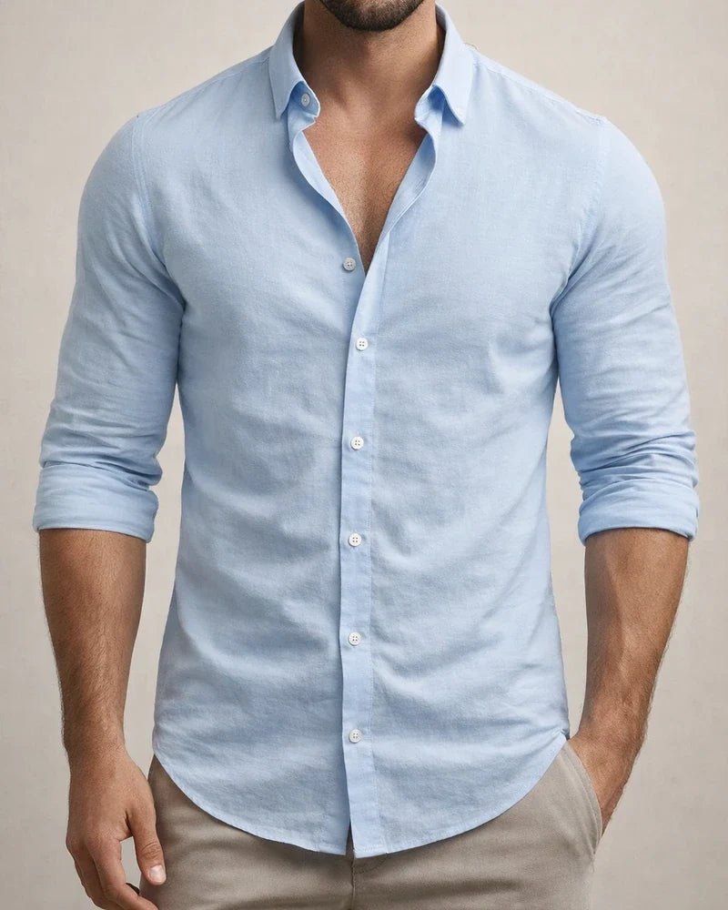 Men's New Casual Solid Color Long-sleeved Shirt Lapel Long-sleeved Beach Shirt Tops | JRSEE:1c7c9a4e-63a7-4212-a15d-4529b68d691c