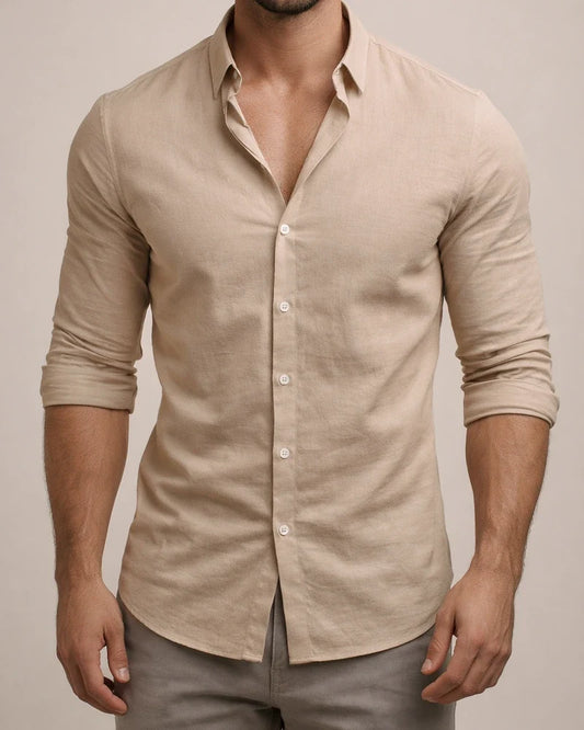 Men's New Casual Solid Color Long-sleeved Shirt Lapel Long-sleeved Beach Shirt Tops | JRSEE:5ea0a32a-1430-4fa8-9804-36362cf097a6