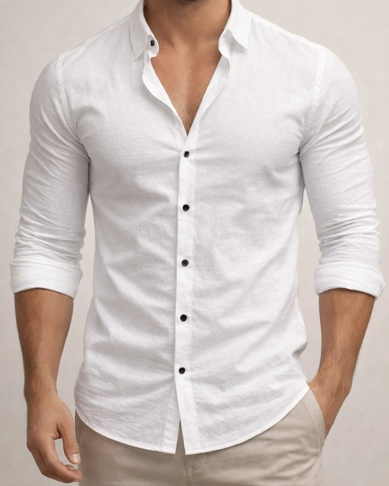 Men's New Casual Solid Color Long-sleeved Shirt Lapel Long-sleeved Beach Shirt Tops | JRSEE:87483dfc-93eb-470b-864a-e71efc1091d8