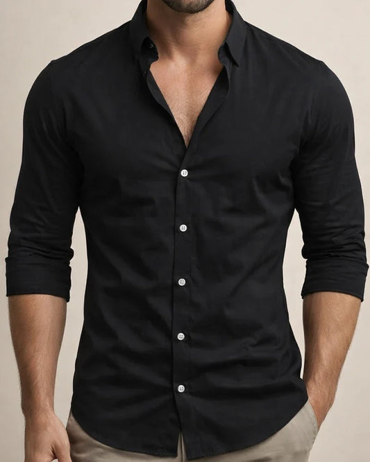 Men's New Casual Solid Color Long-sleeved Shirt Lapel Long-sleeved Beach Shirt Tops | JRSEE:8b53032b-74c4-4772-b8f2-9484764fecb7
