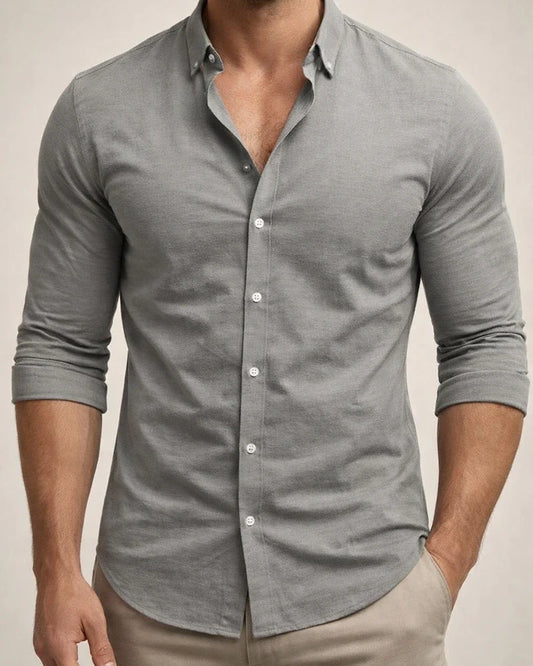Men's New Casual Solid Color Long-sleeved Shirt Lapel Long-sleeved Beach Shirt Tops | JRSEE:e6eb680e-819f-4592-83fc-bb87f818f850