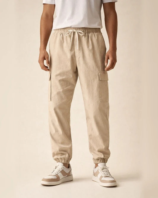 Men's New Cotton and Linen Casual Tie Rope Solid Color Loose Large Size Work Pants | JRSEE:670c99aa-1256-4e24-8c29-bc9b43345a80