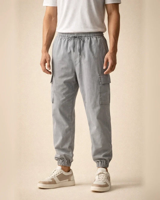 Men's New Cotton and Linen Casual Tie Rope Solid Color Loose Large Size Work Pants | JRSEE:dd4f29fd-a421-4411-8446-c83930b1fcca