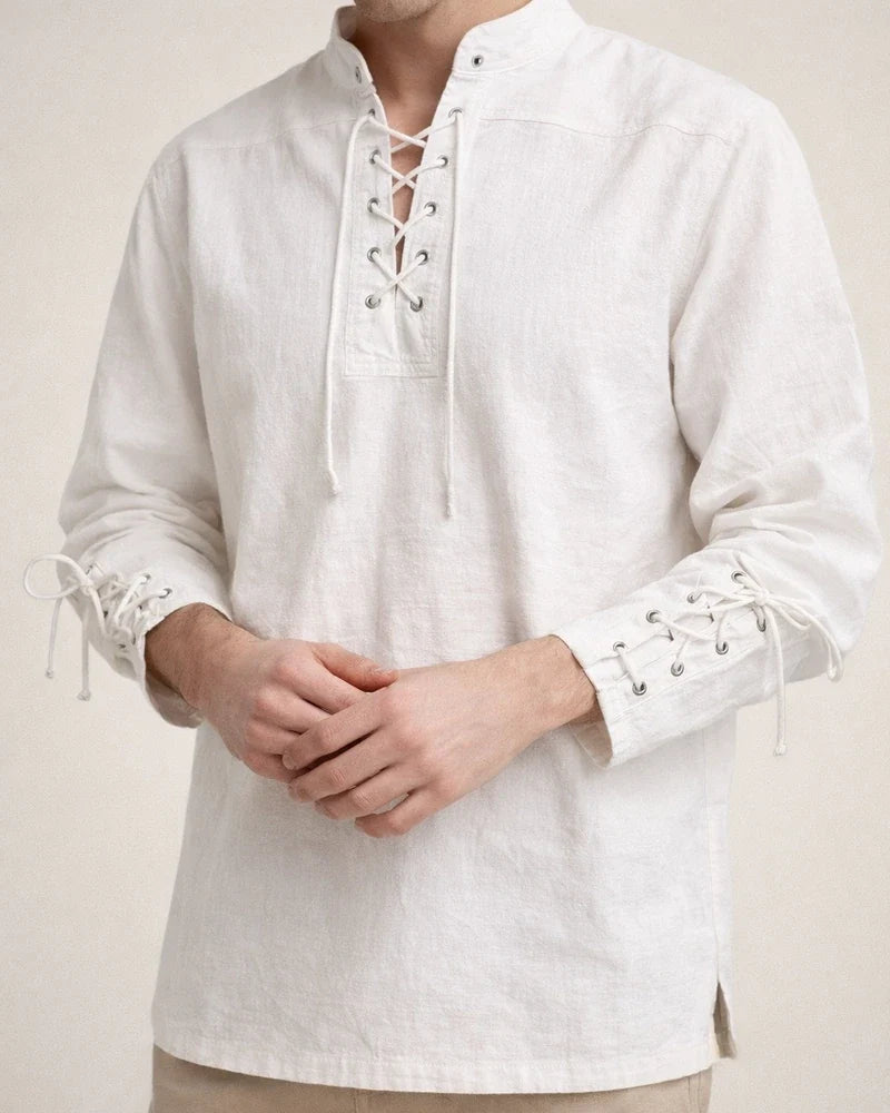 Men's New Cotton Hemp Henley Shirt Long-sleeved Casual Stand-up Collar Shirt | JRSEE:693b5892-c81b-42d7-9a77-fc563fb143e0