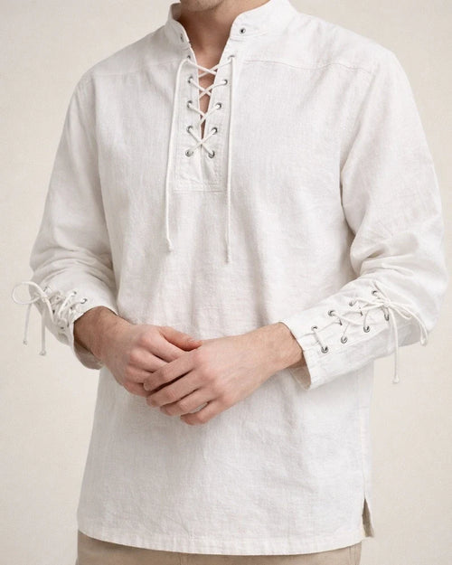 Men's New Cotton Hemp Henley Shirt Long-sleeved Casual Stand-up Collar Shirt | JRSEE:693b5892-c81b-42d7-9a77-fc563fb143e0
