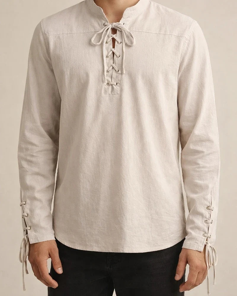 Men's New Cotton Hemp Henley Shirt Long-sleeved Casual Stand-up Collar Shirt | JRSEE:c3b7bfc1-7afa-4017-910a-b4df9f067b2d